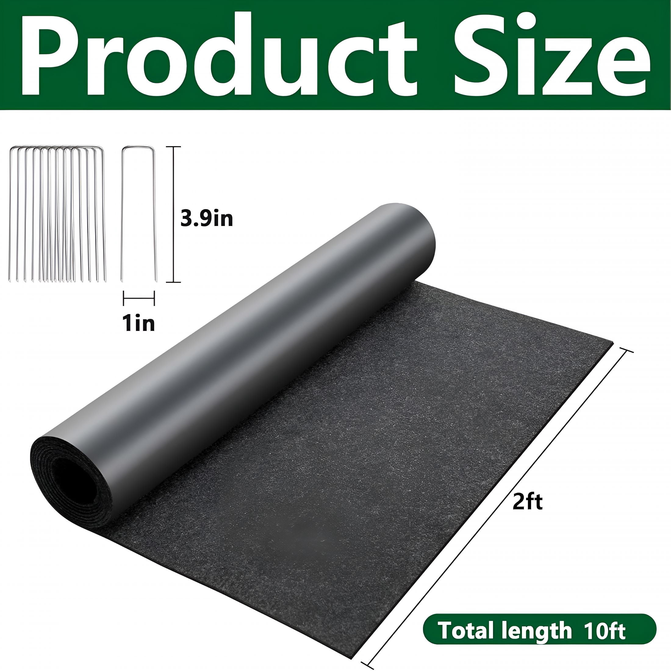 RLESO 10 X 2 Ft Recycled Felt Mulch Mat Roll for Landscaping,Permanent Fabric Mulch Walkway Pathway Mat,Reusable Garden Pathway Mulch Barrier with 10 Stakes for Plants,Vegetables