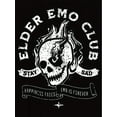thumbnail image 3 of [Minimalist] Women's Elder Emo Club Graphic T-Shirt - Black, Skull & Flame Design with Bold Text, Polyester Spandex Blend, Crew Neck, Short Sleeve, Casual Alternative Style, Medium Stretch Knit Fabri, 3 of 7