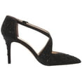 thumbnail image 6 of Jessica Simpson Accile Black Rhinestone Stiletto Pointed Toe Ankle Strap Pumps (Black, 7), 6 of 8
