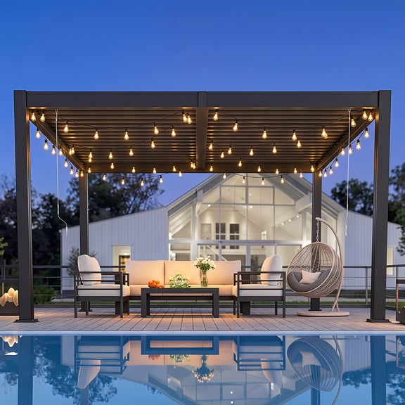 10'x12' Aluminum Steel Louvered Pergola Heynemo, Hidden Drainage Adjustable Roof for Patio Backyard Garden