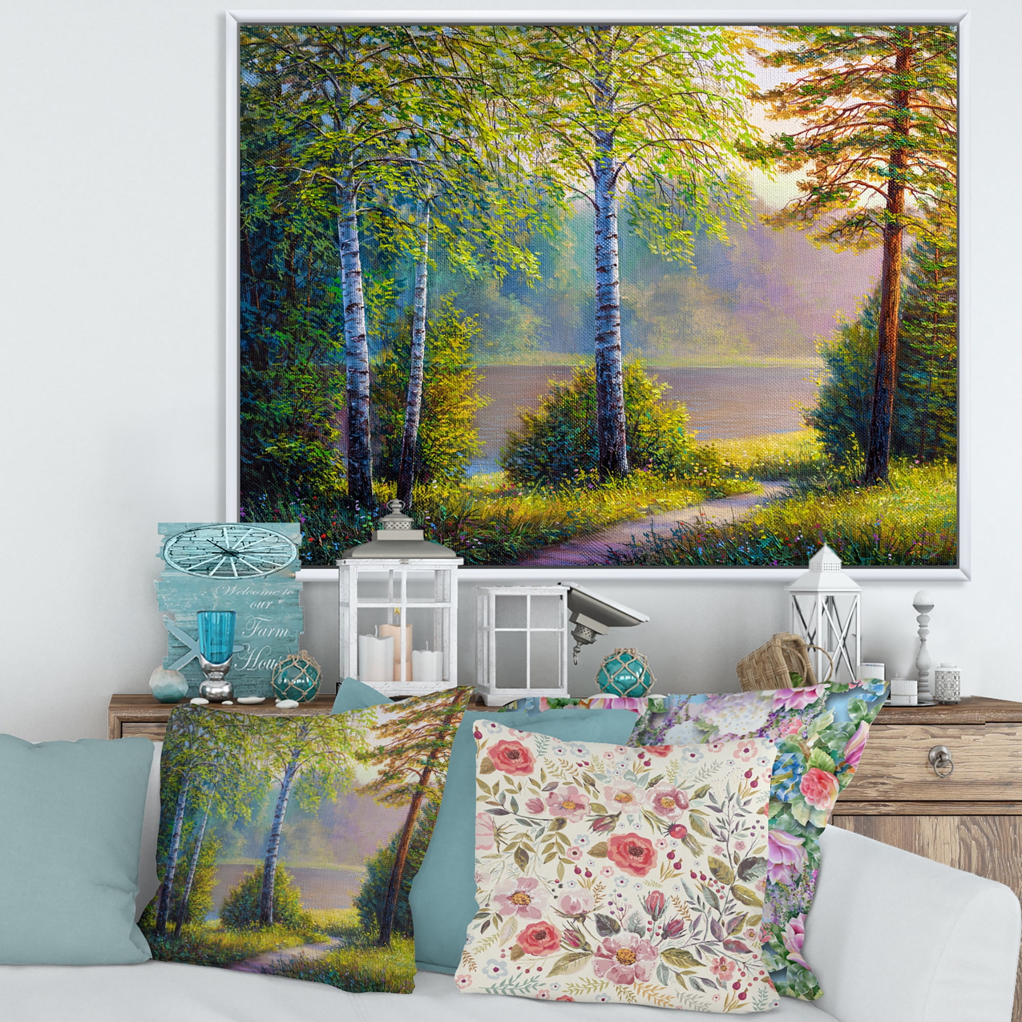 Designart 'Subtle Sunset Light Through The Trees I' Traditional Framed Canvas Wall Art Print
