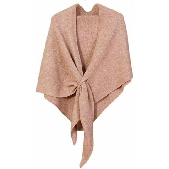 Women's Wool Triangle Striped Scarf Shawl Solid Color Wrap Tie Up Knotted Design Fall Winter Cozy Knitted Cross Cape  Camel