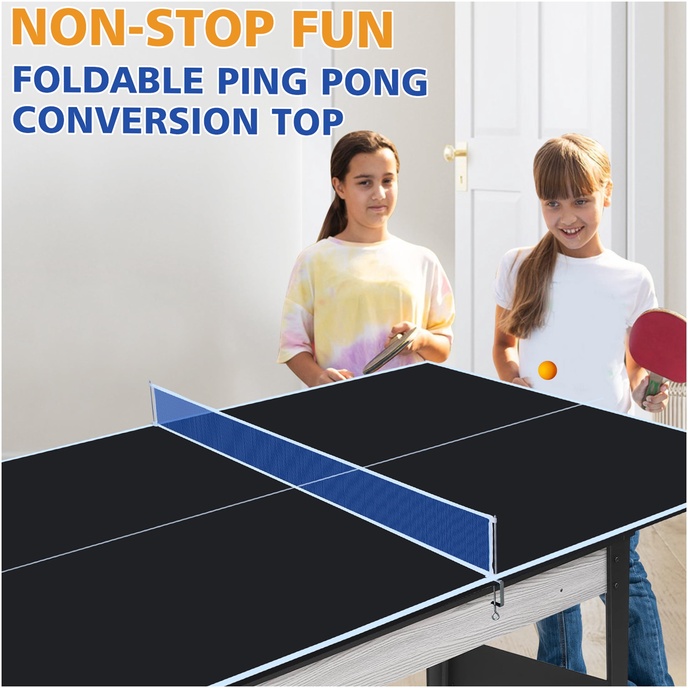 JERFIT 6x3ft Foldable Ping Pong Table Top, Black MDF Conversion Top for Indoor Table Tennis Games, Includes Net & Posts