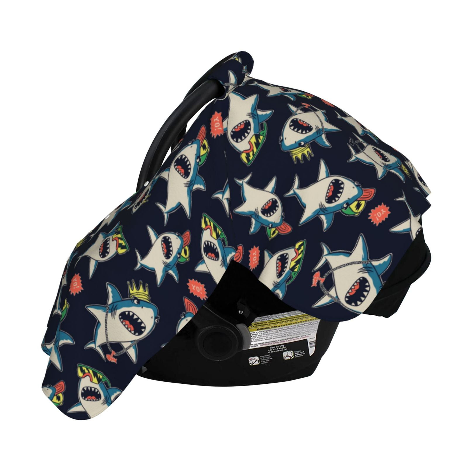 Naloa Cartoon Sharks Baby Car Seat Cover, Breathable Baby Carrier Cover, Multiuse Baby Carrier Cover & Nursing Breastfeeding Cover