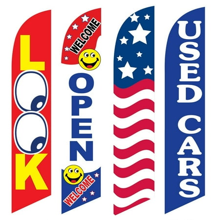 4 Advertising Swooper Flags Look Welcome Open USA Used Cars