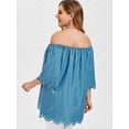 thumbnail image 3 of Corte láser festoneado recorte del hombro más el tamaño de la blusa Rosegal Blusas Tallas Grandes, 3 of 5