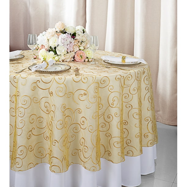 Wedding Linens Inc. 90" Round Embroidered Organza Table Overlay Toppers
