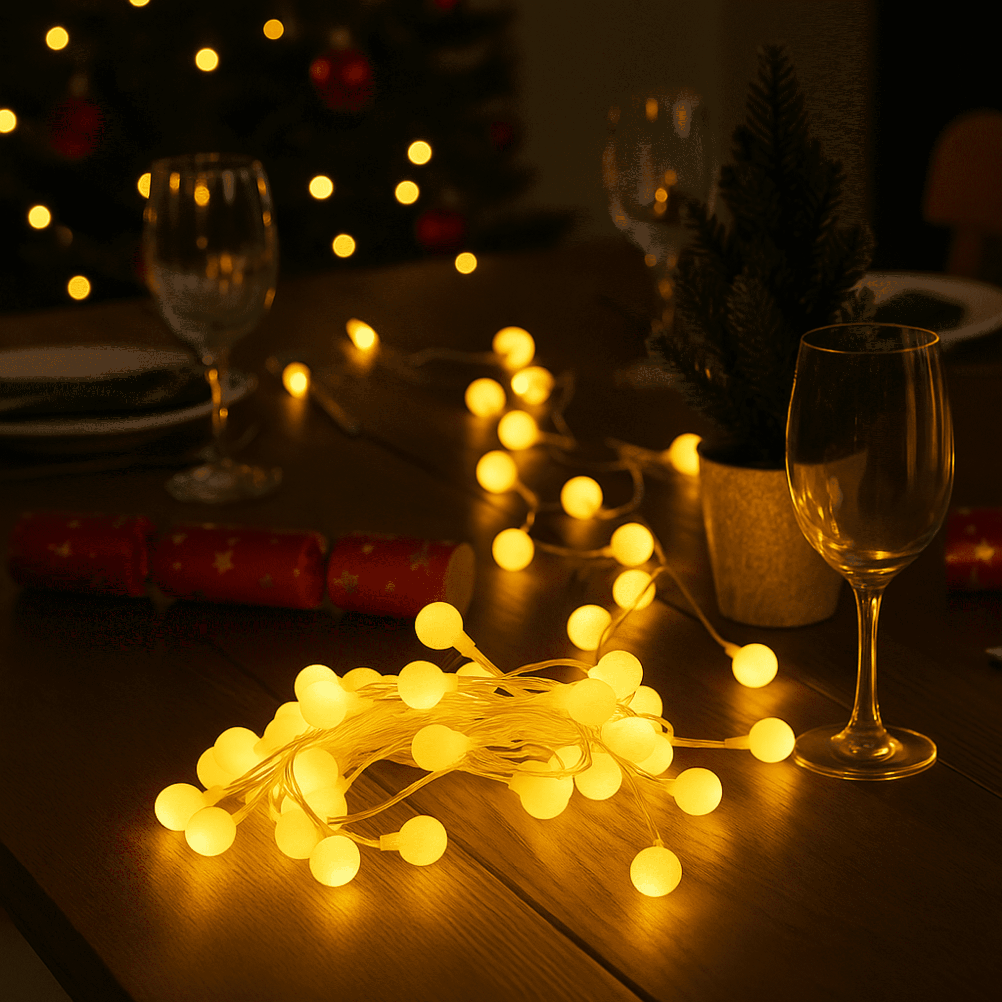 Elegani 50 LED Warm White String Light Bulbs with Connector – 16ft Plug-In, 8 Lighting Modes, Indoor/Outdoor Decorative Lighting for Holiday, Party, and Home Décor