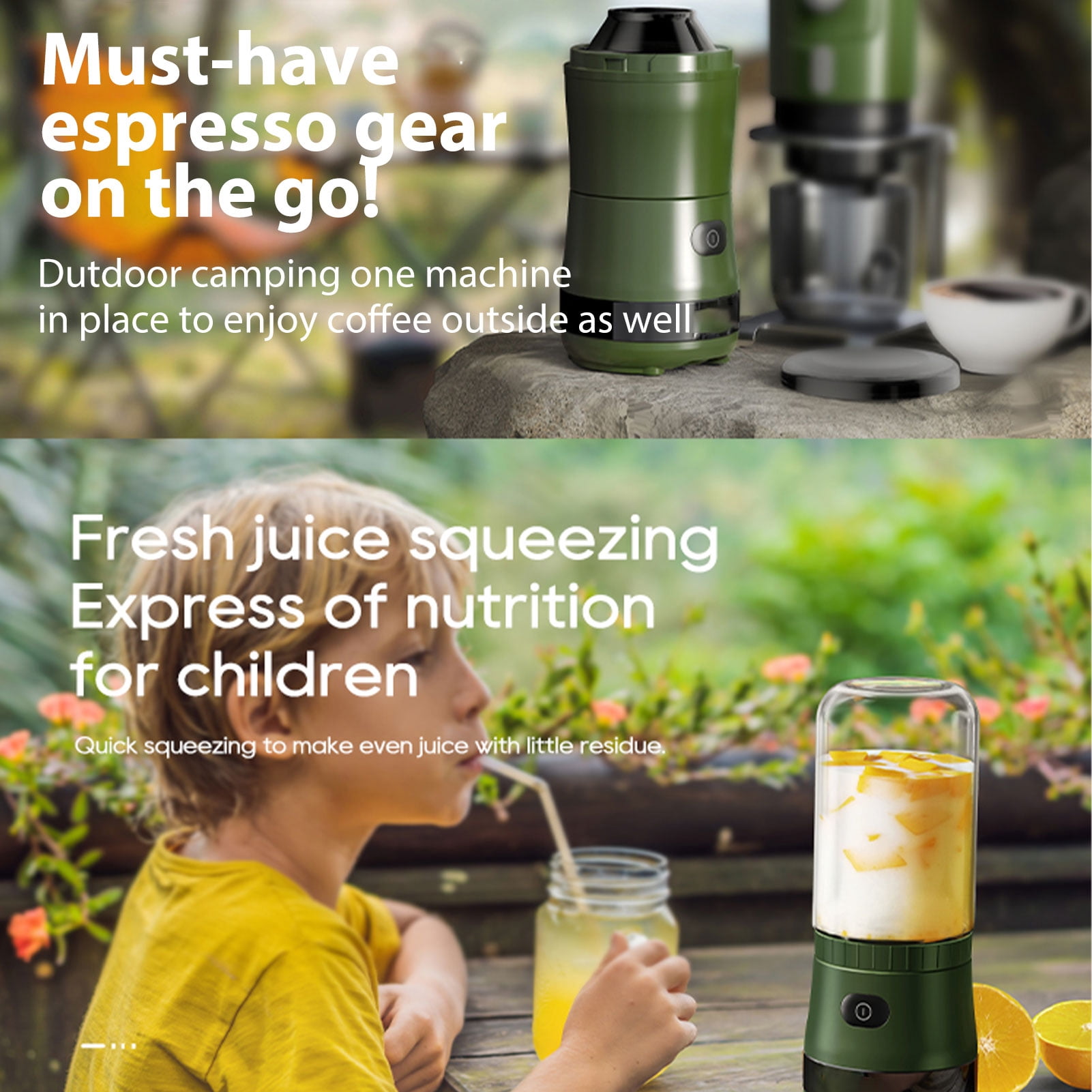 BIMZUC Portable Coffee Grinder Juicer Ice Crusher 3-In-1 High-Speed 18000BPM Compact Electric Food Processor for Camping and Outdoor Travel, Green (8.66 inches / 22 cm)