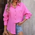 thumbnail image 2 of Lovskoo Spring Tops for Women 2024 Long Sleeve Solid Color Trendy Button Down Cardigan with Lapel Tops Hot Pink M, 2 of 9