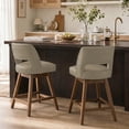 thumbnail image 3 of Usaint Distressed Faux Leather Swivel Bar Stools Set of 2 Cutout Backrest Solid Wood Legs for Kitchen Island Counter Chairs,Taupe, 3 of 10