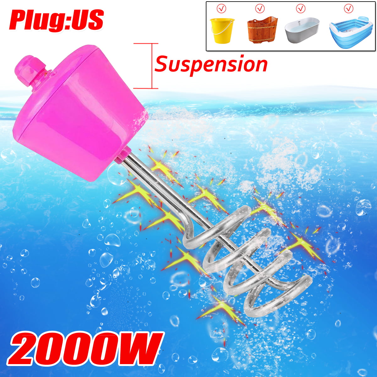 Water Heating Element Haofy 3000W High Power Stainless Steel Floating Immersion Element Water Heater Portable Suspension Electric Spiral Immersion Water Heating Element