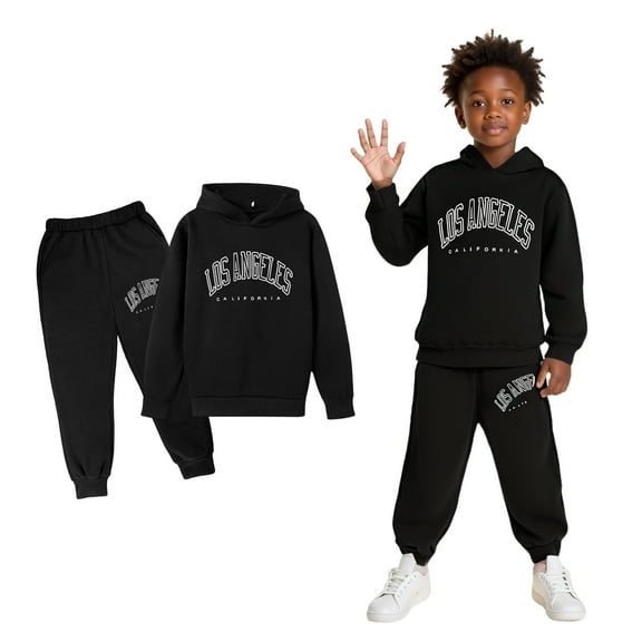 Kids Toddler Sweatsuit 2 Piece Long Sleeve Letter Graphic Basic Hoodie Jogging Pants Warm Fall Winter Clothes Boys Active Tracksuit Set 11-12 Years