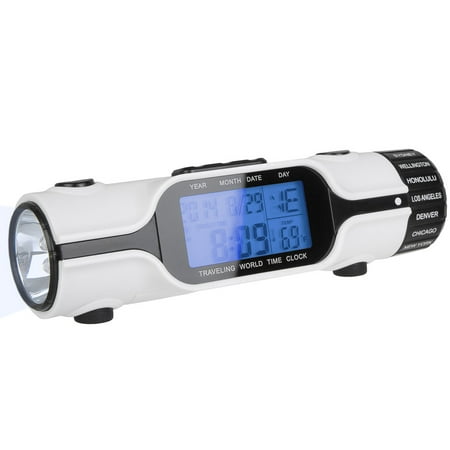 World Time Travel Alarm Clock Digital LCD Backlit Screen LED Torch Flashlight