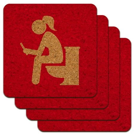 

Girl Poop Pooping Sitting on Toilet Funny Low Profile Novelty Cork Coaster Set