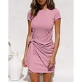 thumbnail image 2 of Women's Casual Short Sleeve Wrap Bodycon Ruched Tie Waist Summer Dress - Pink, 2 of 4
