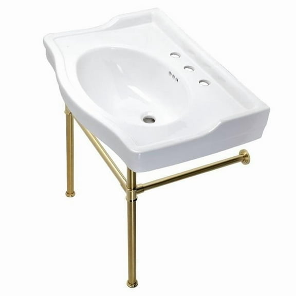 30 in. Victorian Console Sink with Stainless Steel Legs, Brushed Brass