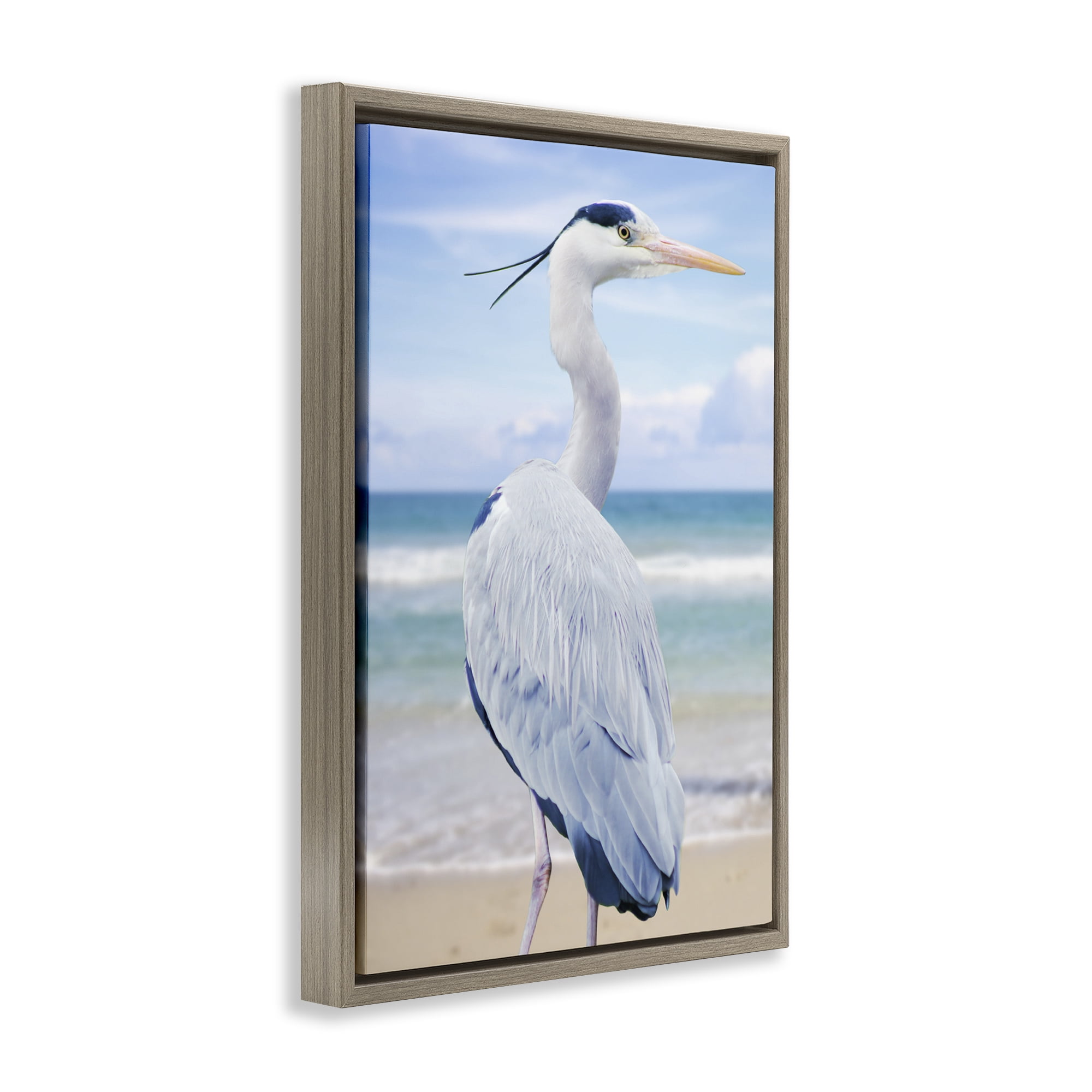 Stupell Industries Vacationing Heron by Seaside Brown Framed Floater Canvas Wall Art, design by Marcus Prime