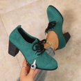 thumbnail image 2 of THDHVS Dress Shoes for Women,Womens Sandals,Women's Fashion Casual Fashion Versatile Round Toe Solid Color Thick Heel Lace-Up High Heels Green, 2 of 10