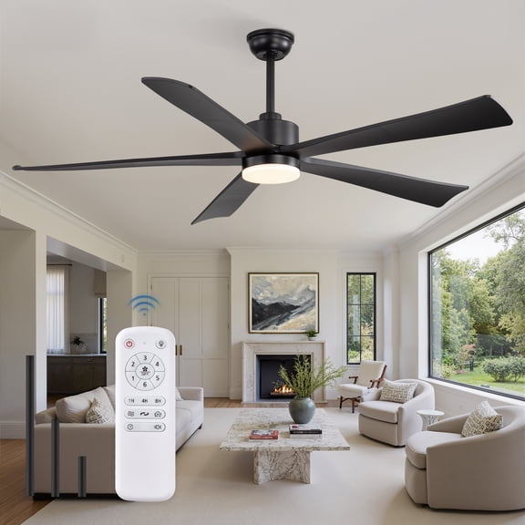 Lokivas 60in Ceiling Fan with Light - Dimmable LED, 6 Speeds, Remote Control, Double Sided Silent DC Motor for Bedroom, Living Room, Black