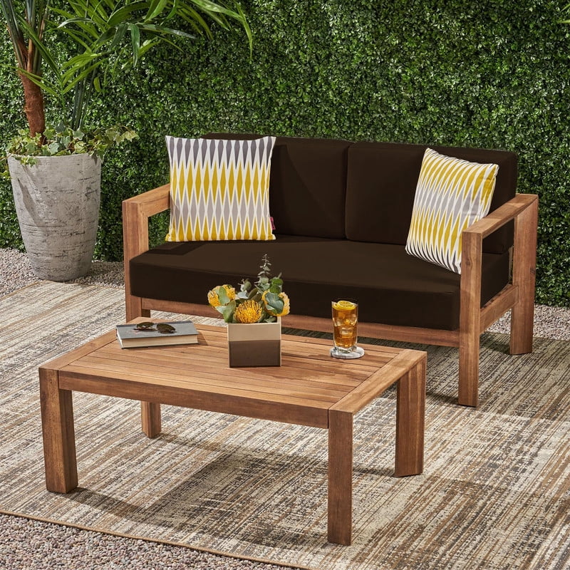 Outdoor Loveseat Cushions Set 48" x 24" Water Repellent & Fadeness Patio Furniture Cushions with Removable Cover and Ties, Patio Love Seat Sofa Cushions for Porch Garden Chair （Coffee）