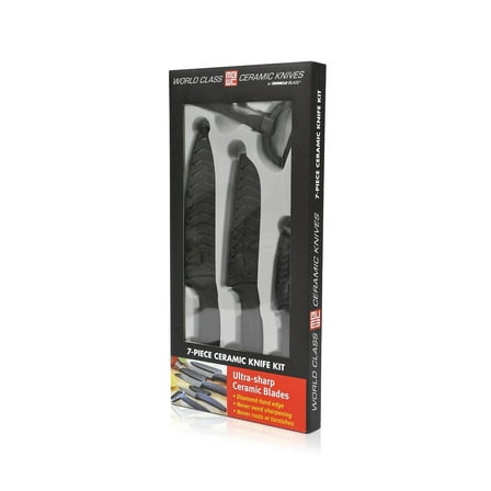 Miracle Blade IV World Class Professional Series Black 7-piece Ceramic Knife Set - Sharpest Knives Never Lose their Precision Cut: Never Dulls & Won't Rust or Stain. Black Blade