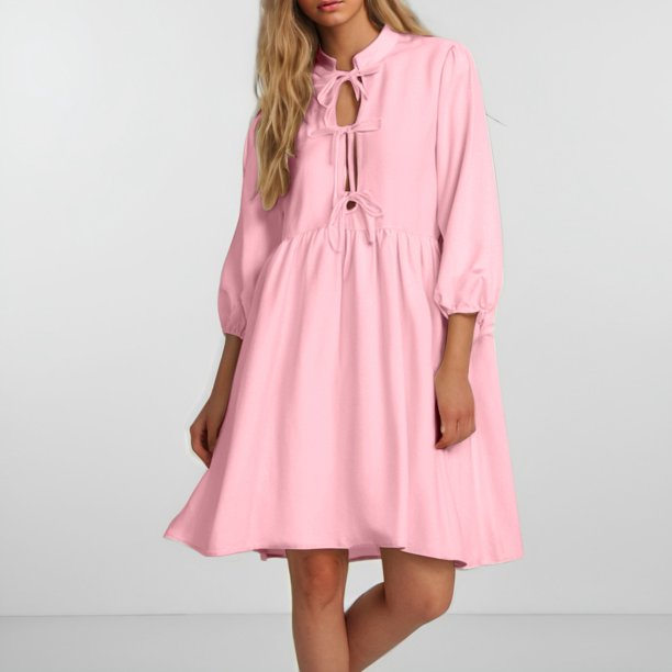 WILLBEST Vestidos Casuales Para Mujer Verano Vestido Informal De Manga 3/4 Con Cómodo Y Transpirable. De Color Liso Y Bolsillos Para Mujer