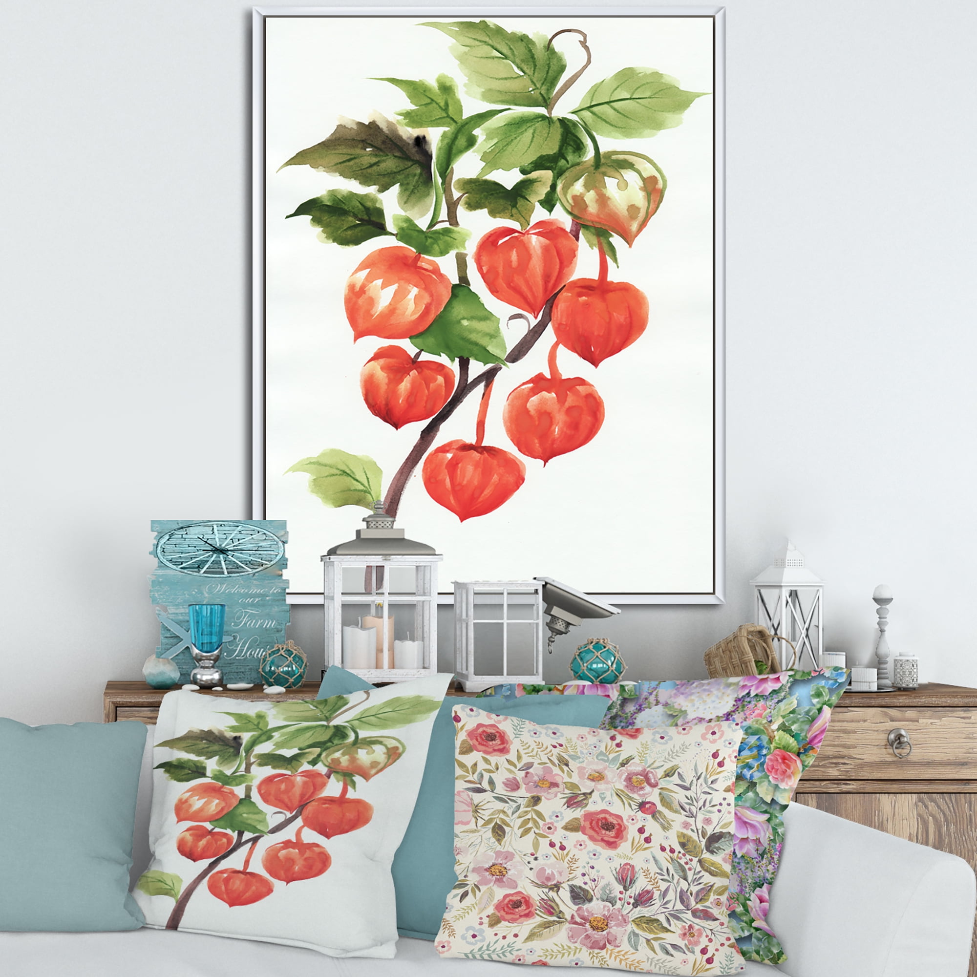 Designart 'A Red Physalis Branch' Traditional Framed Canvas Wall Art Print