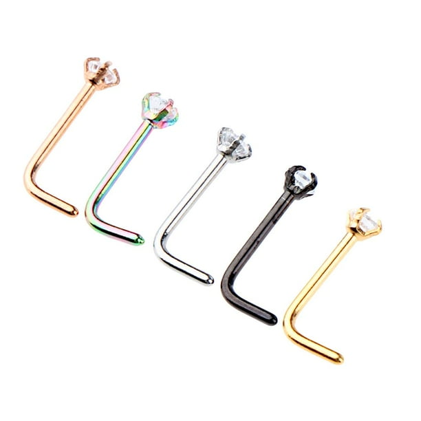 5pcs 20G Nariz Crystal L-Bend Nariz Labret Stud 5 Colores Sunnimix Anillo perforador de nariz