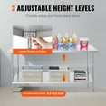 thumbnail image 3 of VEVOR Stainless Steel Prep Table, 30 x 72 x 34 Inch, 920 lbs Load Capacity, Heavy Duty Metal Worktable with 3 Adjustable Height Levels, Commercial Workstation for Kitchen Garage Restaurant Backyard, 3 of 9