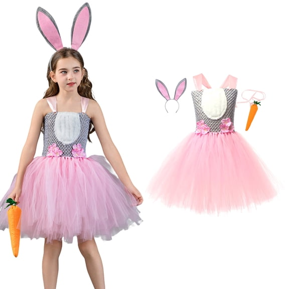 Easter Outfits Sleeveless Tutu Tulle Dresses and Headband Set Dress up Performance Stage Outfit Clothes for Girls 10-12 Years
