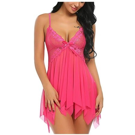 Womens Lingerie Sling Flower Lace Lingerie Sling Babydoll V Neck Sleepwear Strap Chemise Pullover