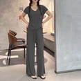 thumbnail image 4 of Gytharion Pajamas Sets for Women 2 Piece Summer Sleep Lounge Sets Soild Color V Neck Sleeveless Tops with Drawstring High Waist Long Pants, 4 of 4