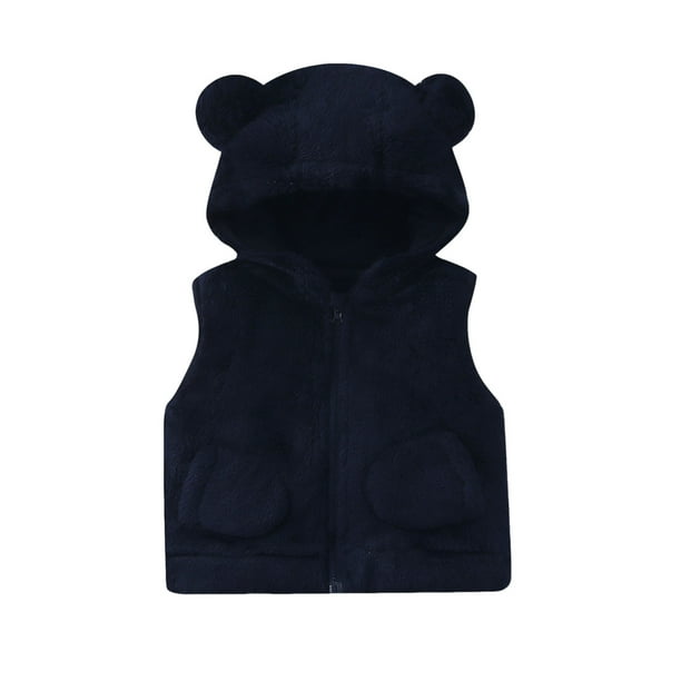Chaqueta de invierno para niños, de color sólido, sin mangas, con capucha y cremallera, forro polar, cálida, de poliéster.