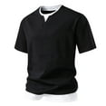 thumbnail image 2 of AHTJRT Men's Soft Stretch Lightweight Short Sleeve Casual Henley Pullover T-Shirt V Neck Basic Tees Tops Black XL, 2 of 4