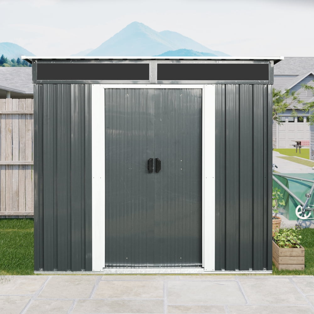 All-Weather 6x5FT Storage Shed - Steel Construction with Locking Doors & Clear Polycarbonate Windows