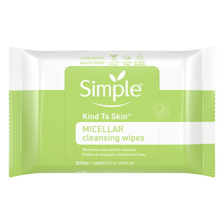 1 Pack, Simple Kind to Skin Removes Waterproof Mascara Facial Cleansing Wipes, 25 (Best Way To Remove Makeup Without Wipes)