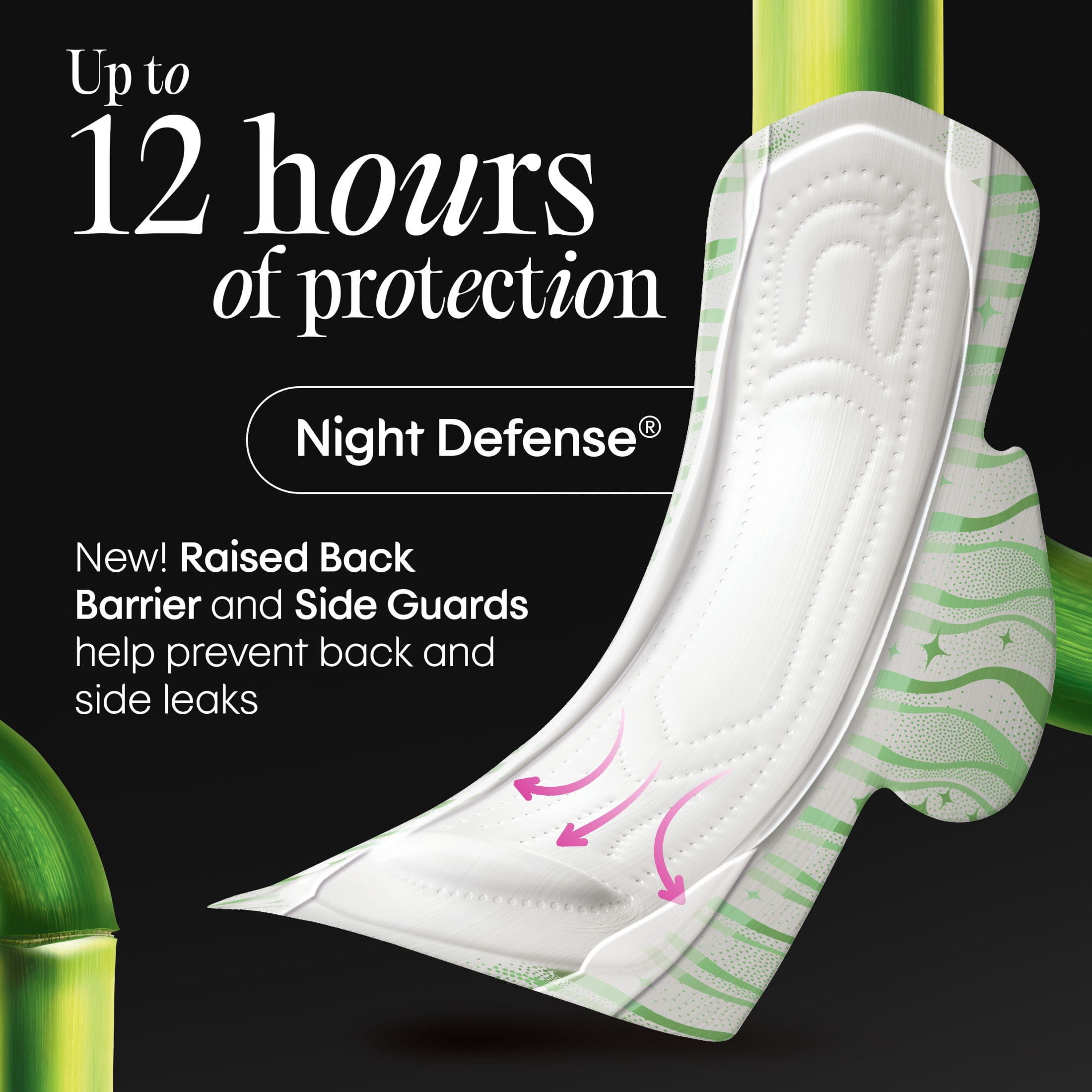 Kotex Bamboo Ultra Thin Overnight Pads with Wings, 24 Count