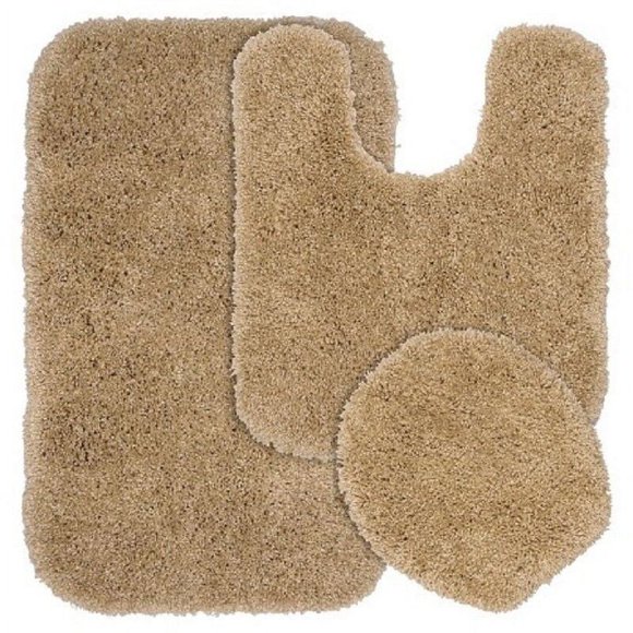 DEBGFS SOLID BATH RUG CONTOUR MAT TOILET LID COVER BATHROOM SET 3PC TAUPE TAN #6
