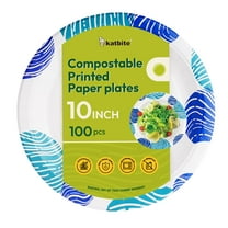 Katbite 10-Inch Biodegradable & Compostable Disposable Paper Plates - 100 Count