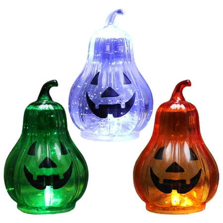 

3PCS Halloween Pumpkin Lamp Props Glowing Pumpkin LED Lights Plastic Halloween Decorations for Bar KTV Party (White+Green+Orange)