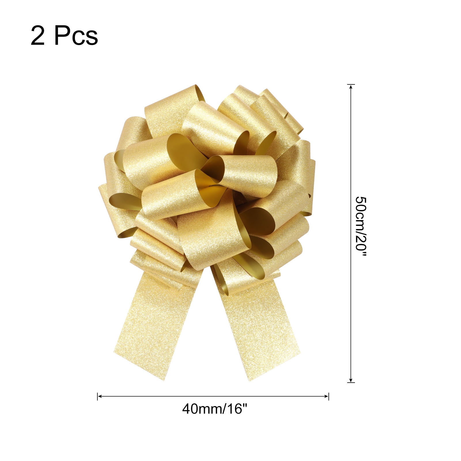 2pcs 16 Inch Large Pull Bow Glitter Gift Wrapping Big Pull Bows Ribbon Gold for Wedding Baskets Presents Christmas Party