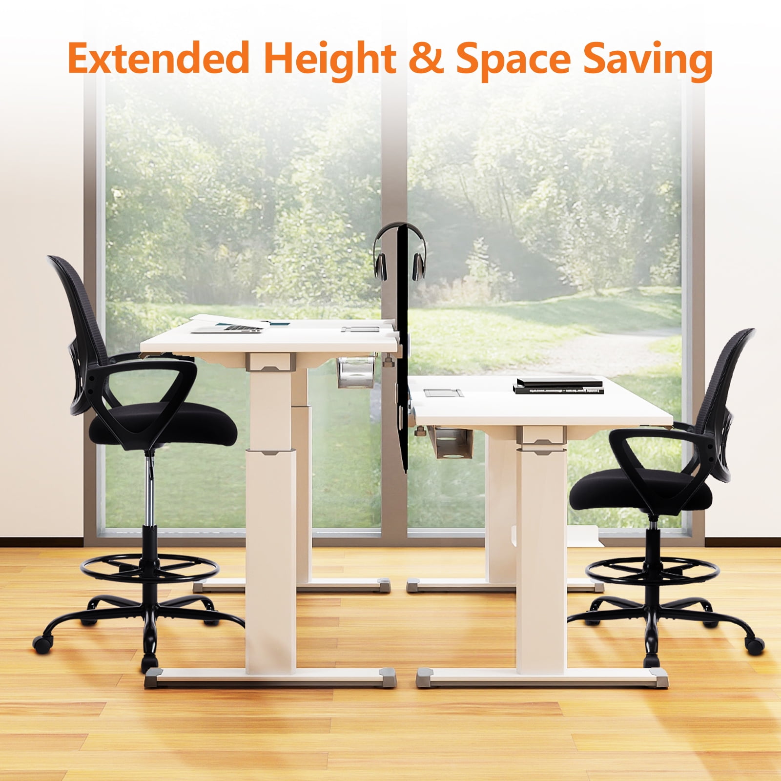 JONPONY Tall Drafting Office Chair,Desk Chair with Ergonomic Lumbar Support for Home, Office, Bedroom, for Adults,Black