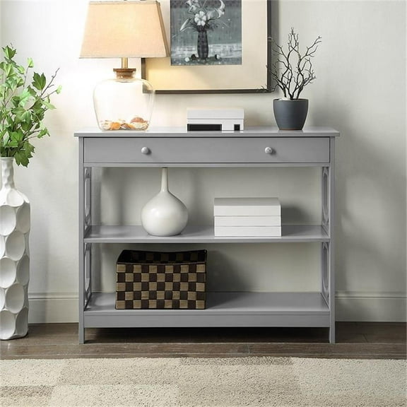 Pemberly Row Contemporary Storage Console Table in Gray Wood Finish