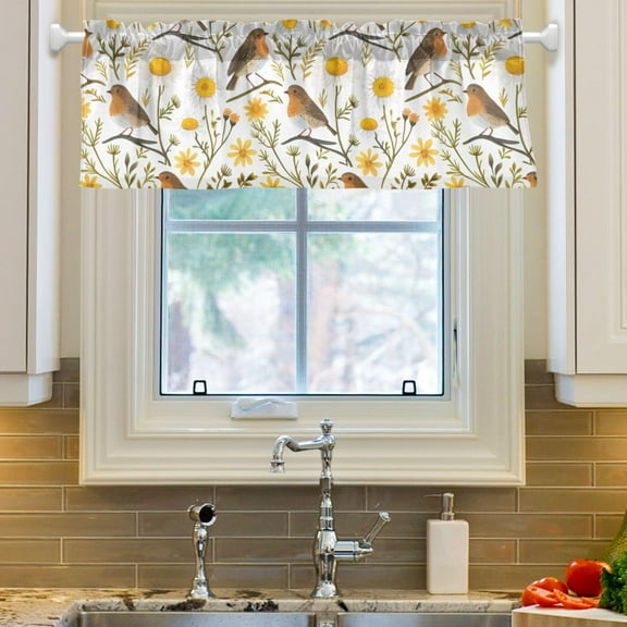 Ryvnso Birds and Sunflowers Window Valance Kitchen Farmhouse Rod Pocket Short Curtain 54x18 inch