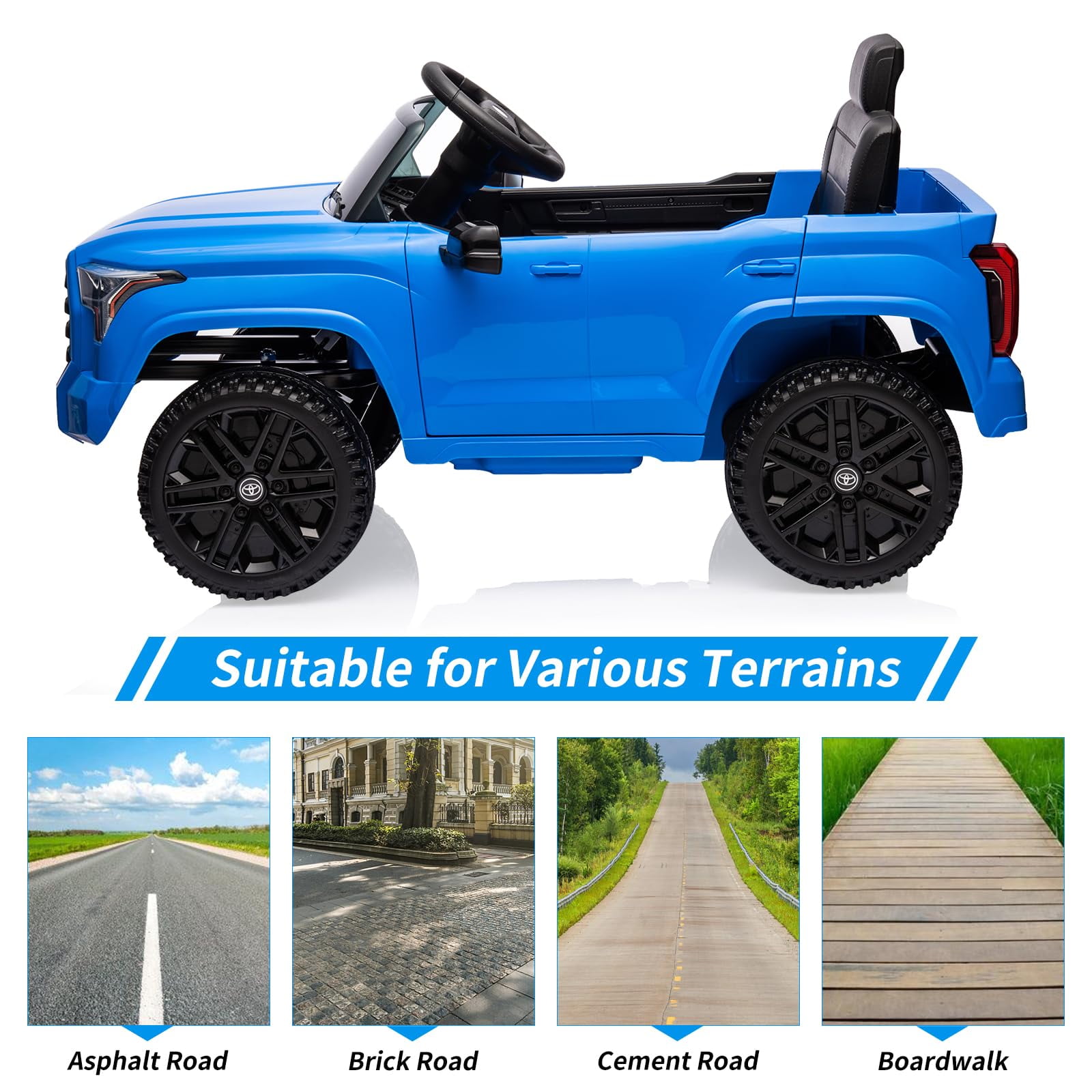 TROPOW Kids Cars Electric Ride On,12V Ride on Car for Kids,Licensed Toyota Ride on Truck,Battery Powered Electric Car with Remote Control,MP3,LED Lights,Suspension System,Double Doors,Blue