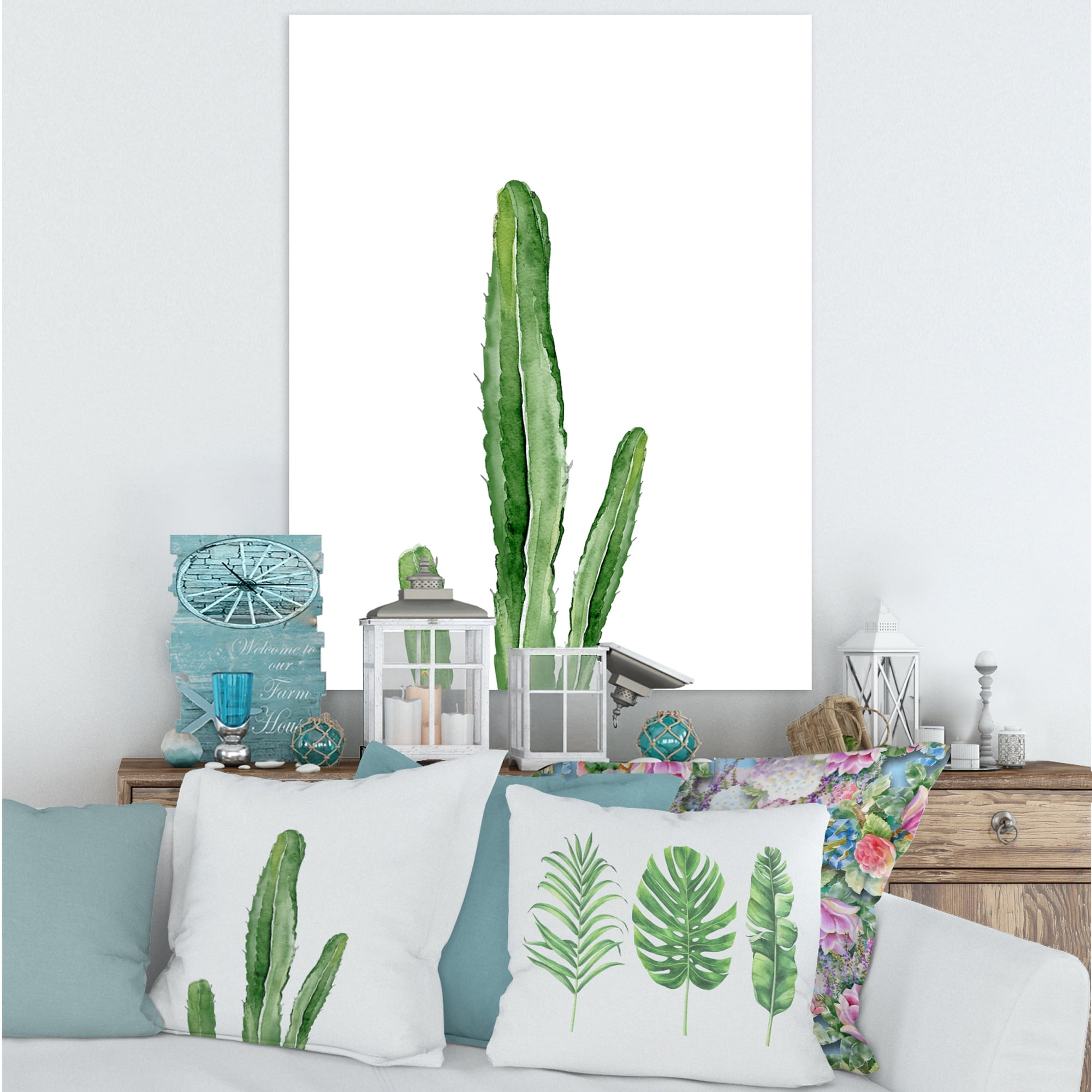 Designart ' Green Cactus South Western Plant ' Tropical Canvas Wall Art Print