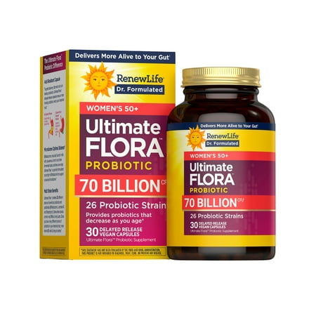 Ultimate Flora Probiotics for Women 50+ | 70 Billion CFU | 30 Delayed Release Vegan Capsules | by Renew Life