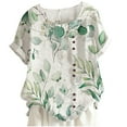 thumbnail image 4 of USSUMA Summer Tops for Women Trendy Linen Cotton Comfy Short Sleeve Dressy Shirts Blouses Round Neck Women's Tops Summer 2024 Floral Print Casual Tshirts Tunic Plus, 4 of 4