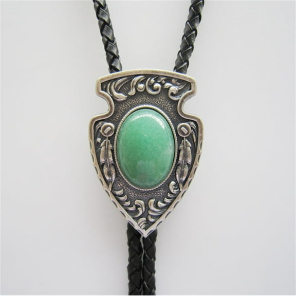 Vintage Silver Plated Arrow Malachite Stone Bolo Tie